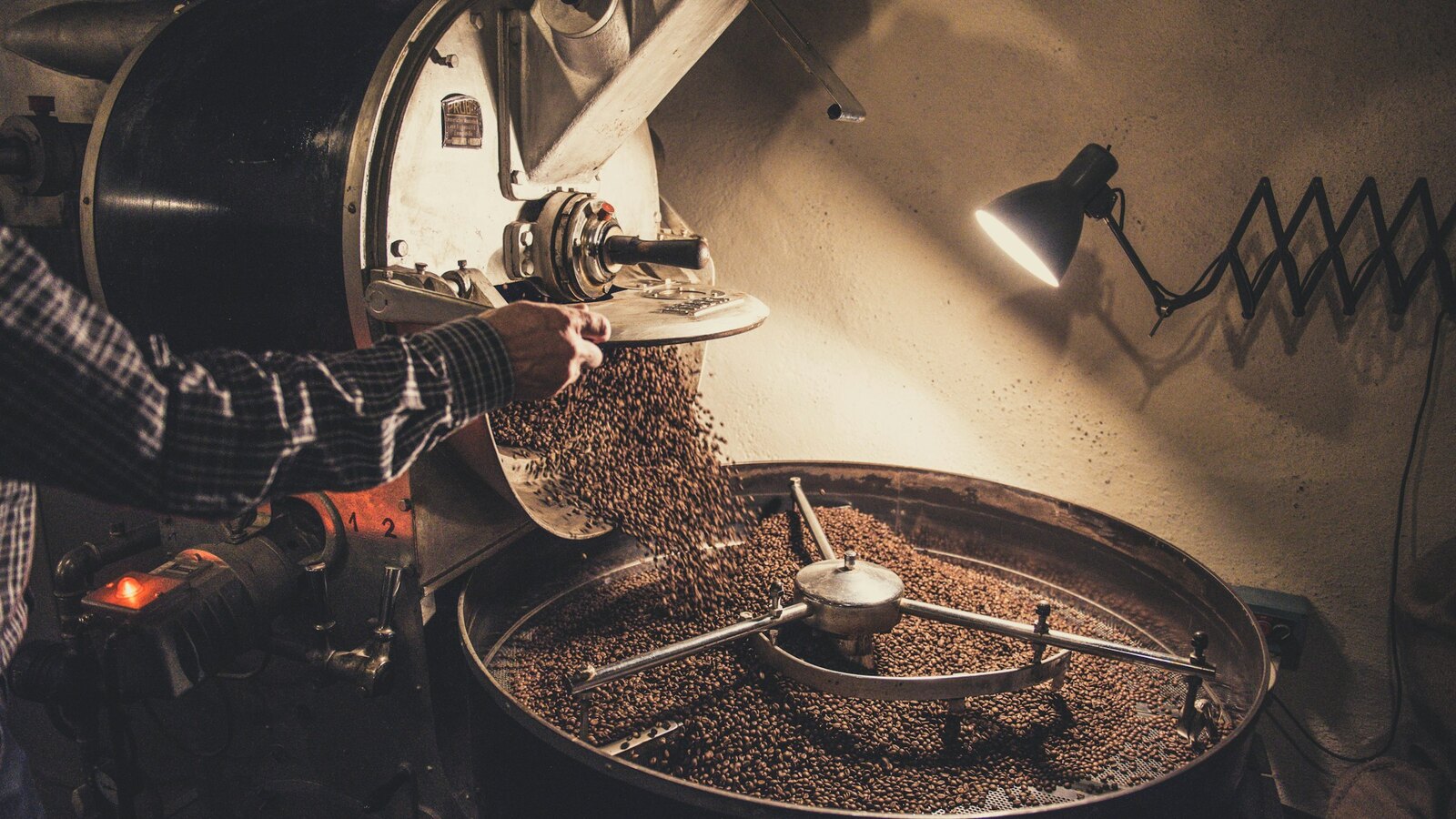 A coffee roasting machine at work